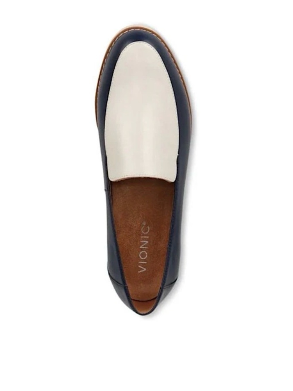 VIONIC KENSLEY NAPPA LEATHER LOAFERS IN NAVY CREAM 8 W WIDE - Picture 4 of 9
